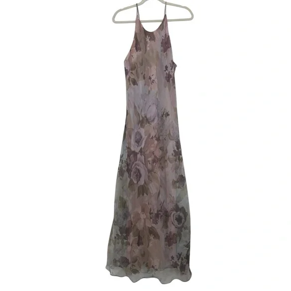 Vintage 90s romantic floral maxi slip dress 6 whimsigoth boho fairy chiffon y2k - Picture 1 of 10